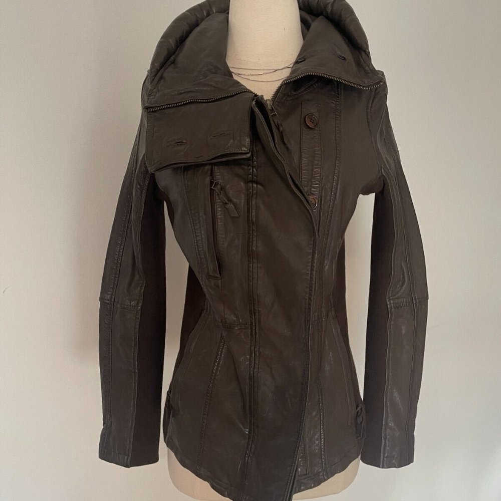 Free People Nicholas K Funnel Neck Jacket brown leather jacket/size S